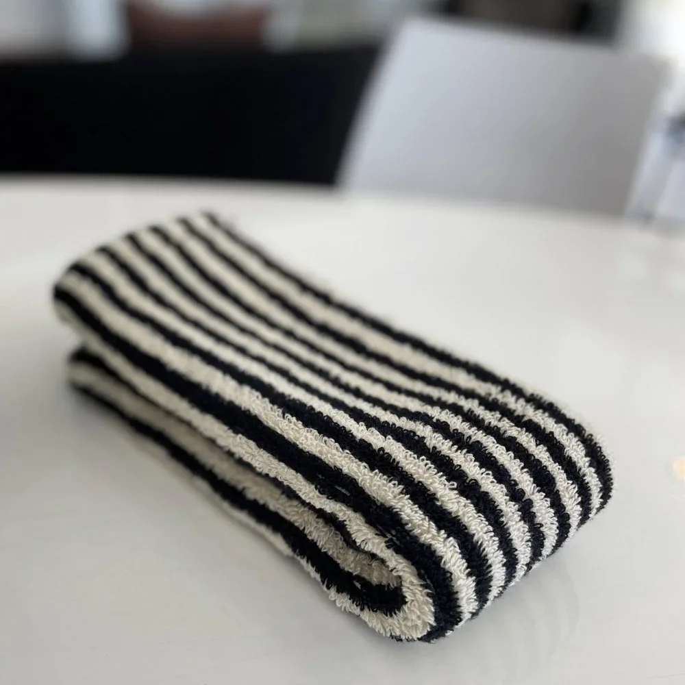 6 Black Kitchen Towels - Double Sided Pom Pom Turkish